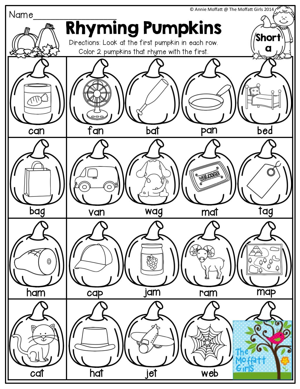 Pumpkins That Rhyme! | Fall Kindergarten, Rhyming Worksheet