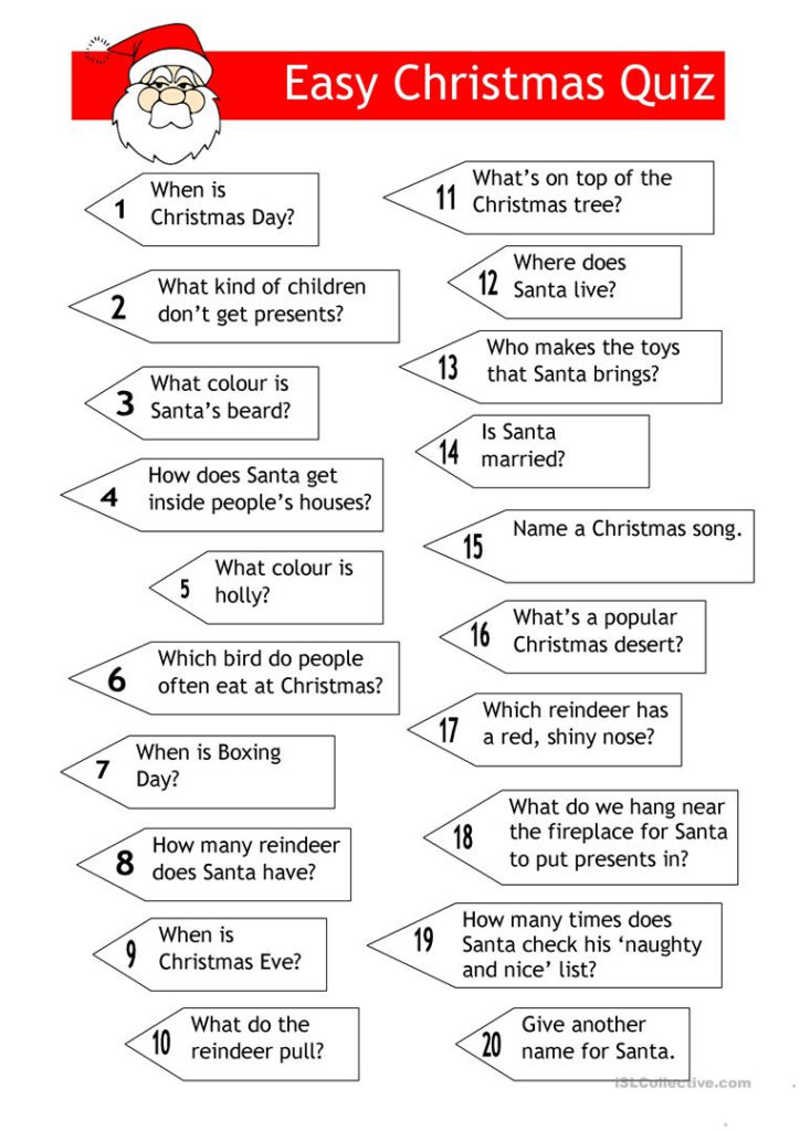 Quiz   Easy Xmas Quiz   English Esl Worksheets For Distance