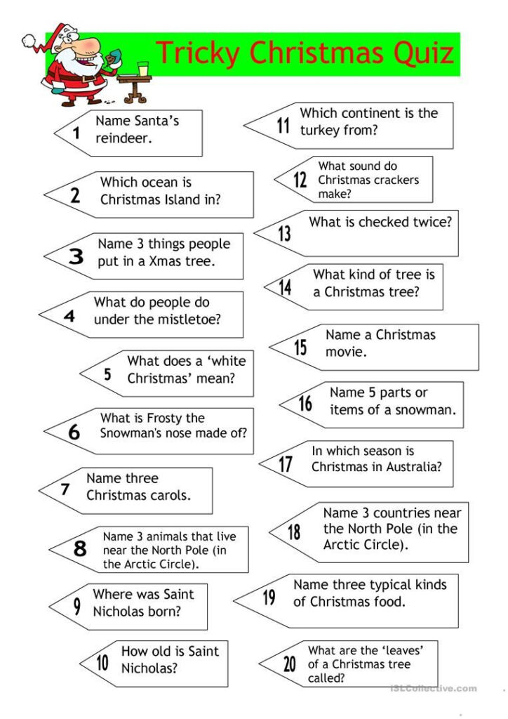 Quiz   Tricky Christmas Quiz Worksheet   Free Esl Printable