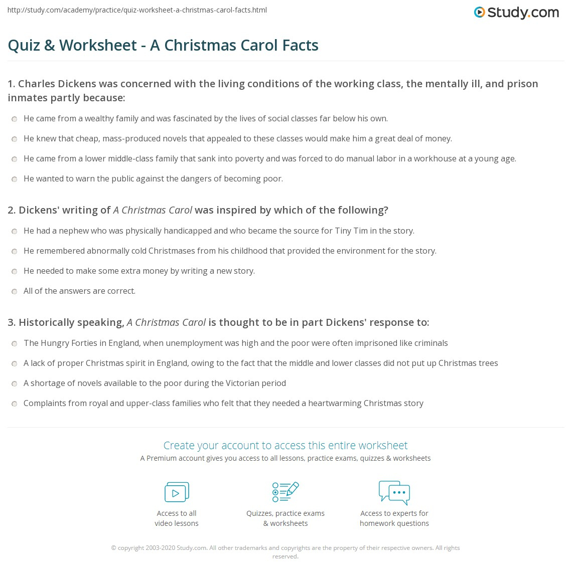 Quiz &amp;amp; Worksheet - A Christmas Carol Facts | Study