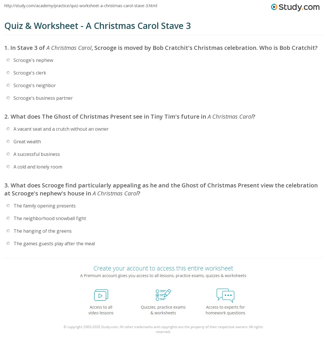 Quiz &amp;amp; Worksheet - A Christmas Carol Stave 3 | Study