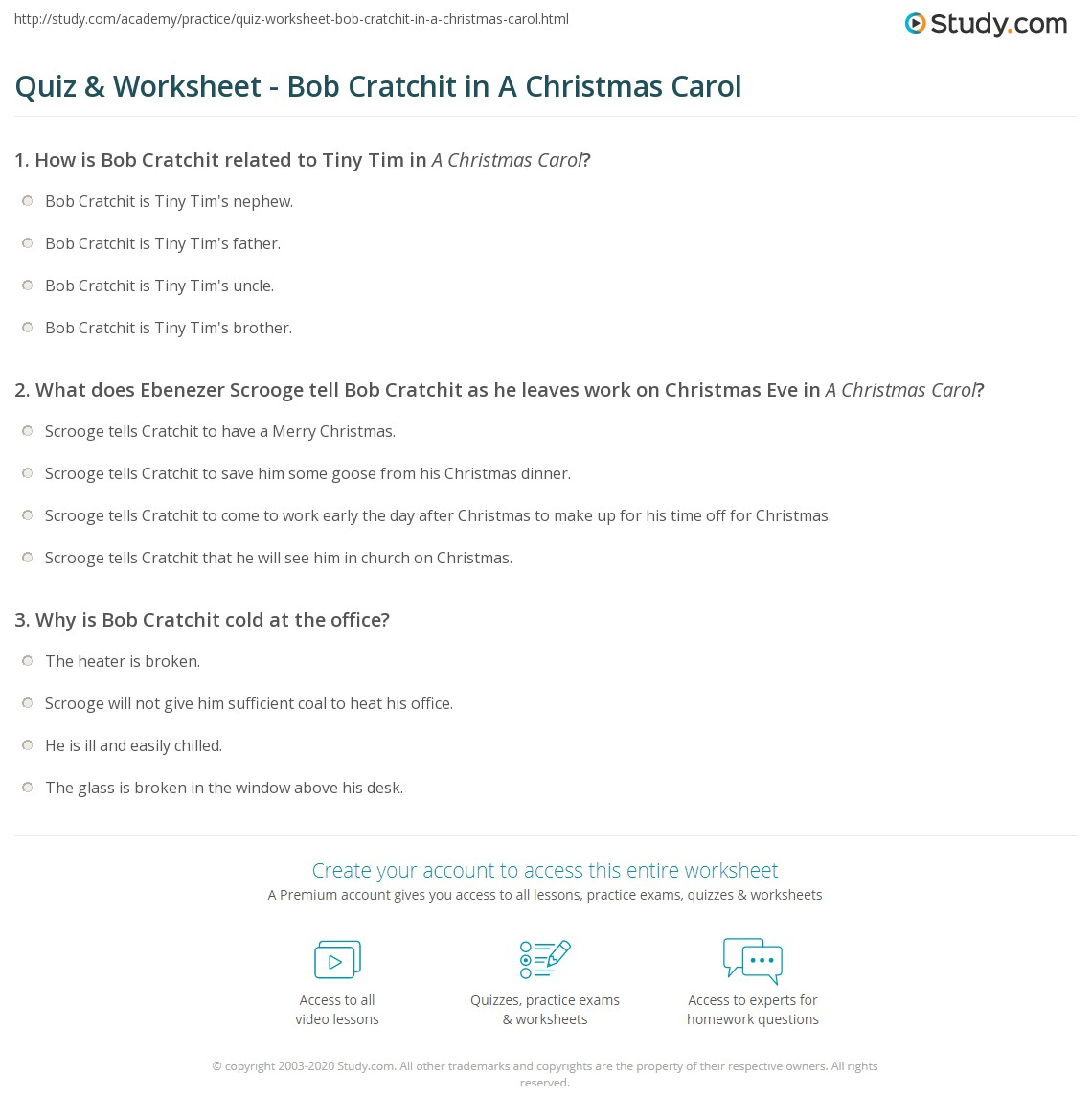 Quiz &amp;amp; Worksheet - Bob Cratchit In A Christmas Carol | Study