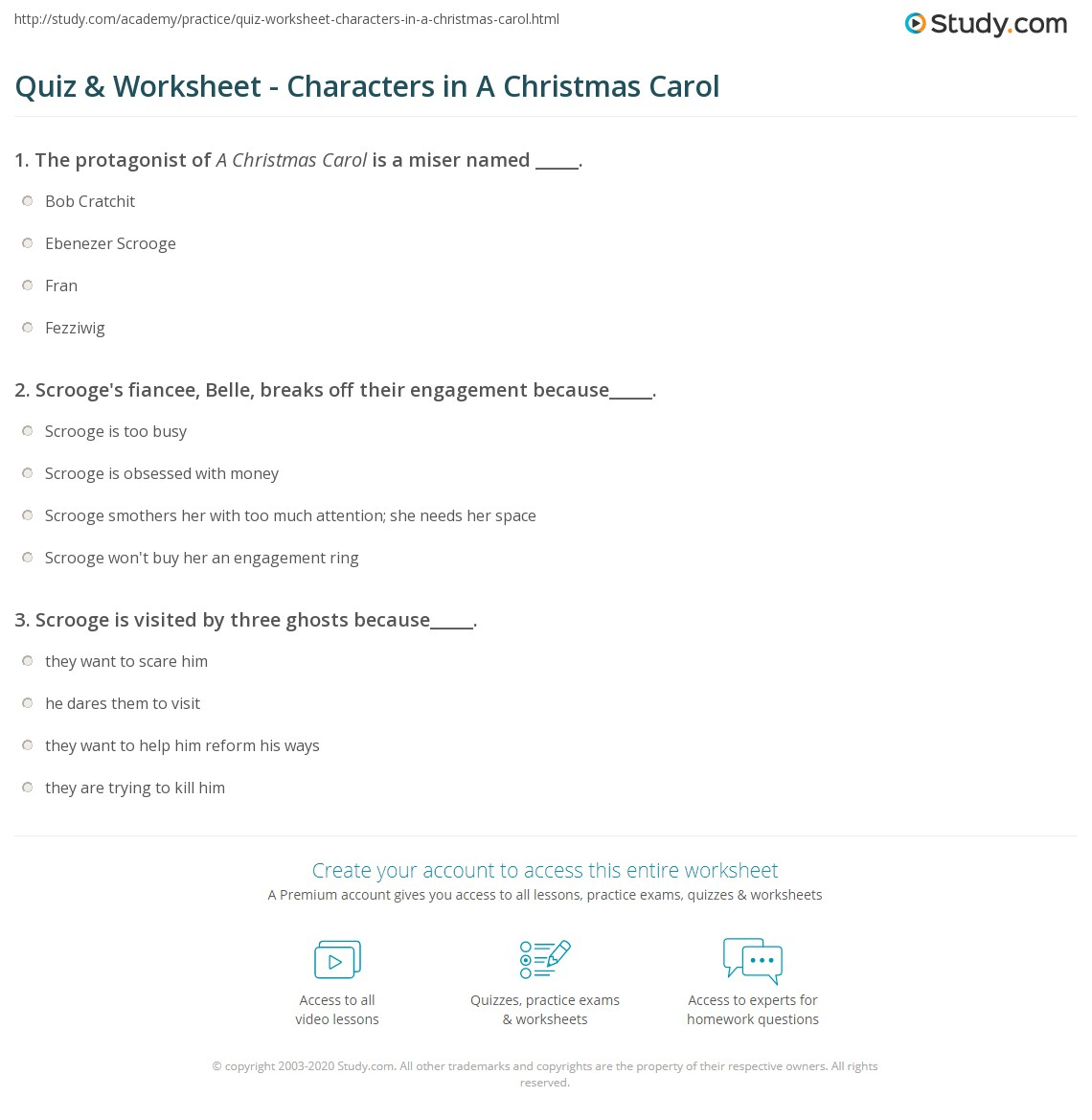 Quiz &amp;amp; Worksheet - Characters In A Christmas Carol | Study