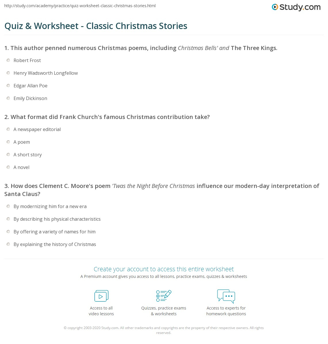 Quiz &amp;amp; Worksheet - Classic Christmas Stories | Study