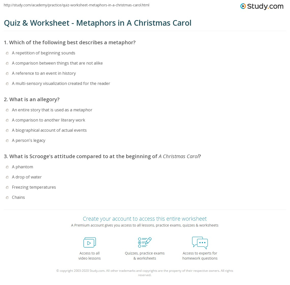 Quiz &amp;amp; Worksheet - Metaphors In A Christmas Carol | Study