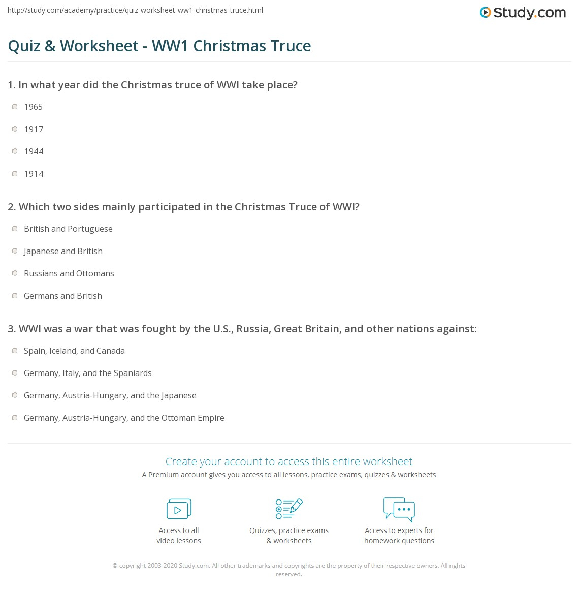 Quiz & Worksheet - Ww1 Christmas Truce | Study