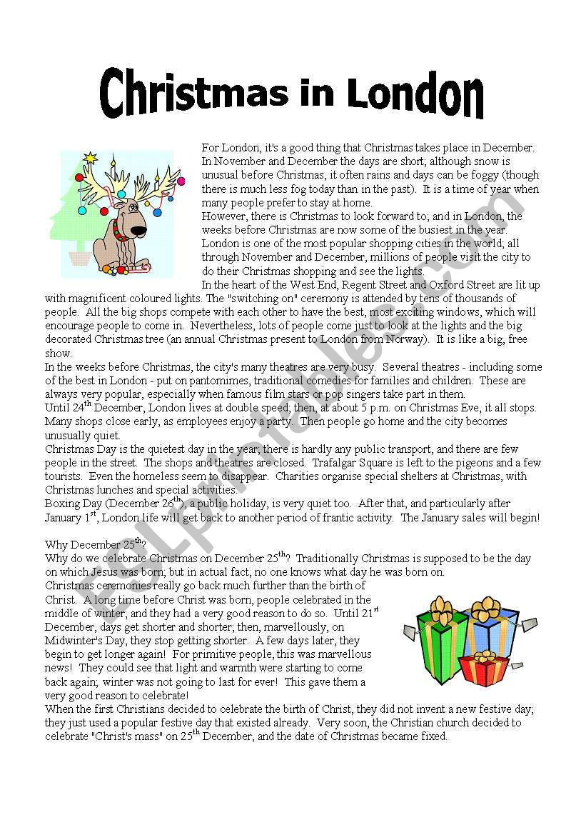 Reading: Christmas In London (Part 1) - Esl Worksheet