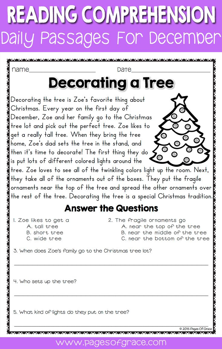 2nd Grade Christmas Reading Comprehension Worksheets 