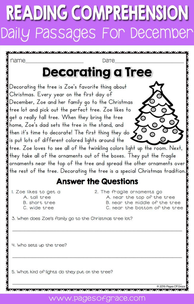 Reading Comprehension Passages And Questions For December Reading Comprehension Passages And Questions For December