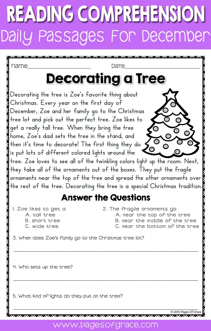 christmas reading comprehension worksheets 4th grade