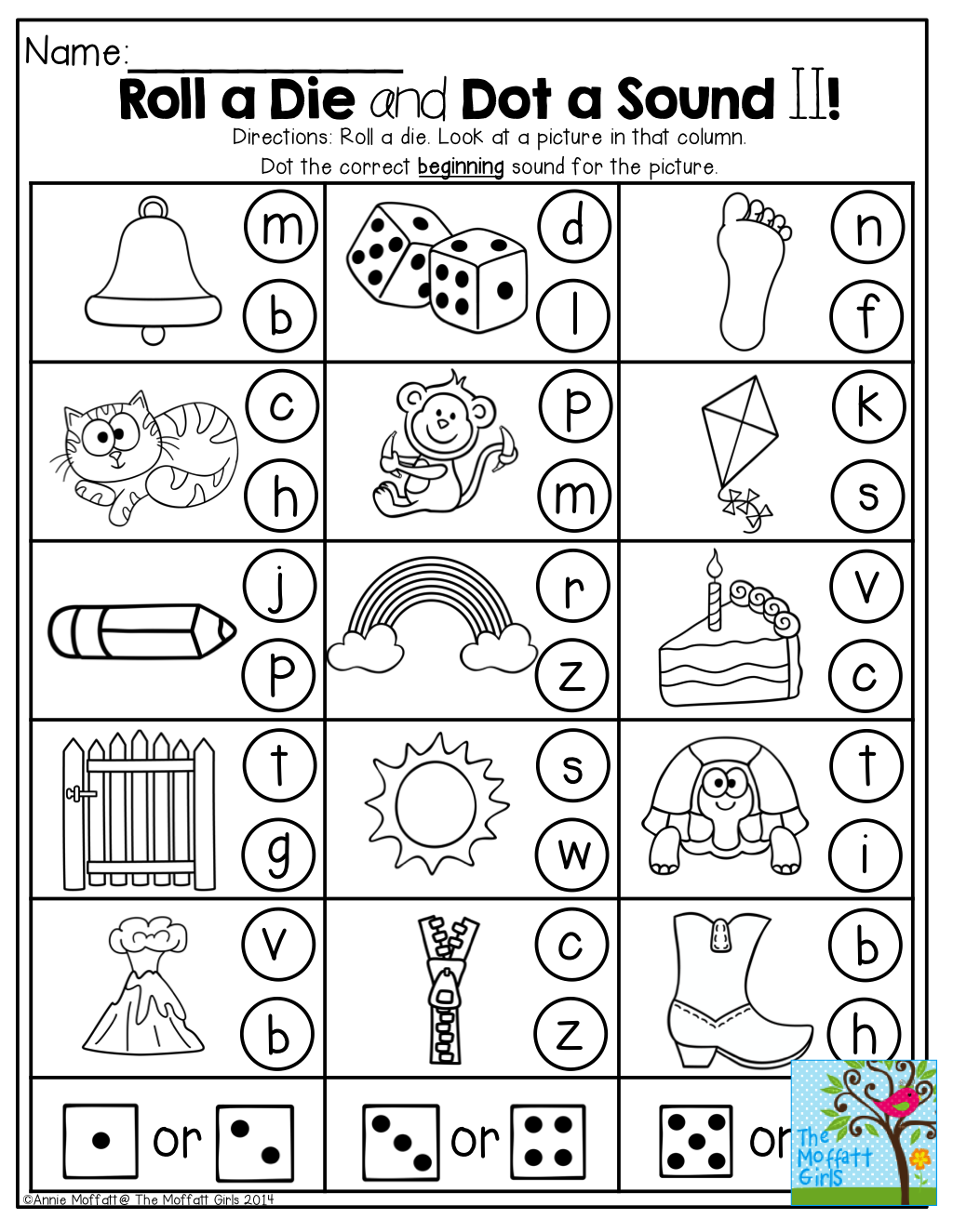 Roll A Die And Dot (Or Color) The Beginning Sound! Tons Of