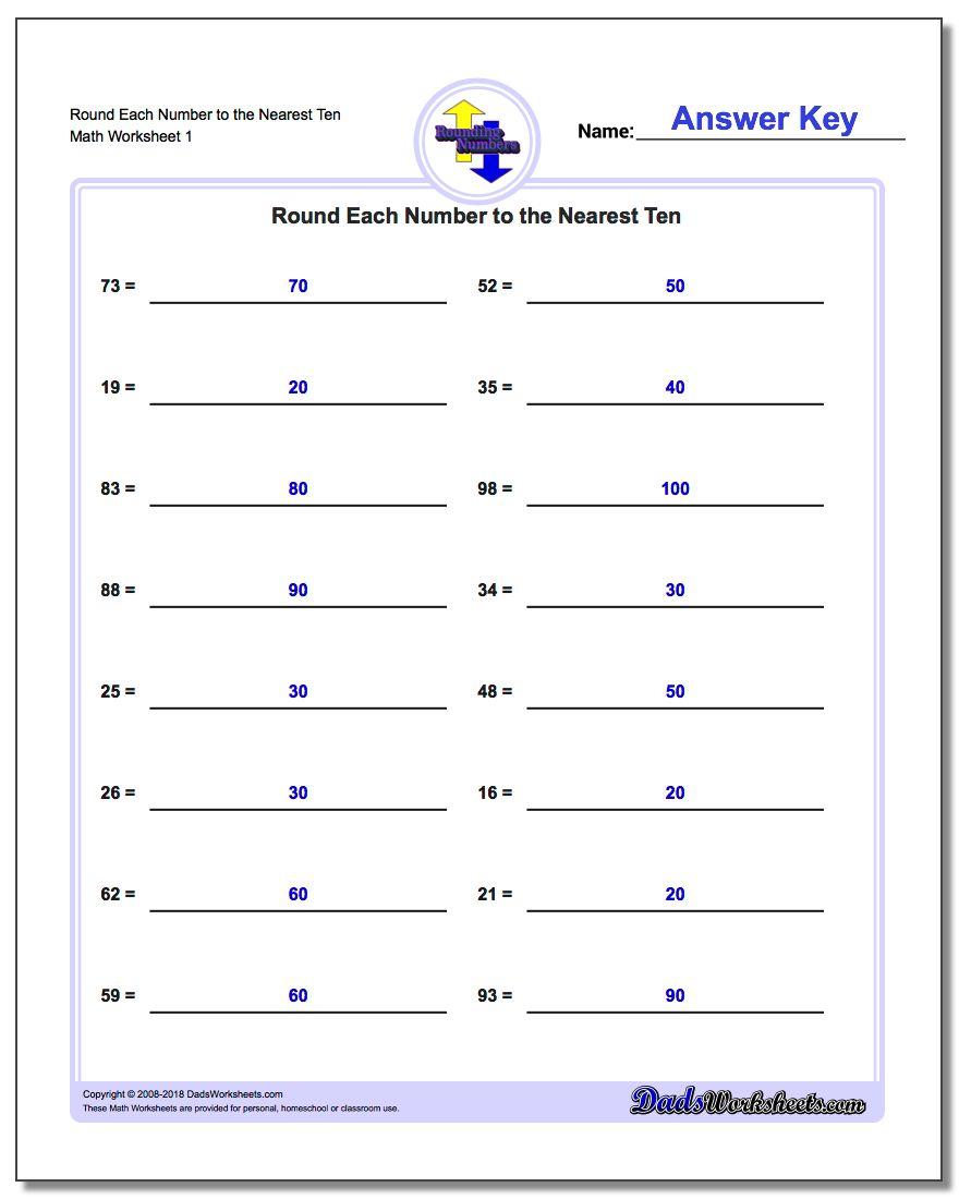 Rounding Numbers Dads Worksheets Decimals Round To Nearest