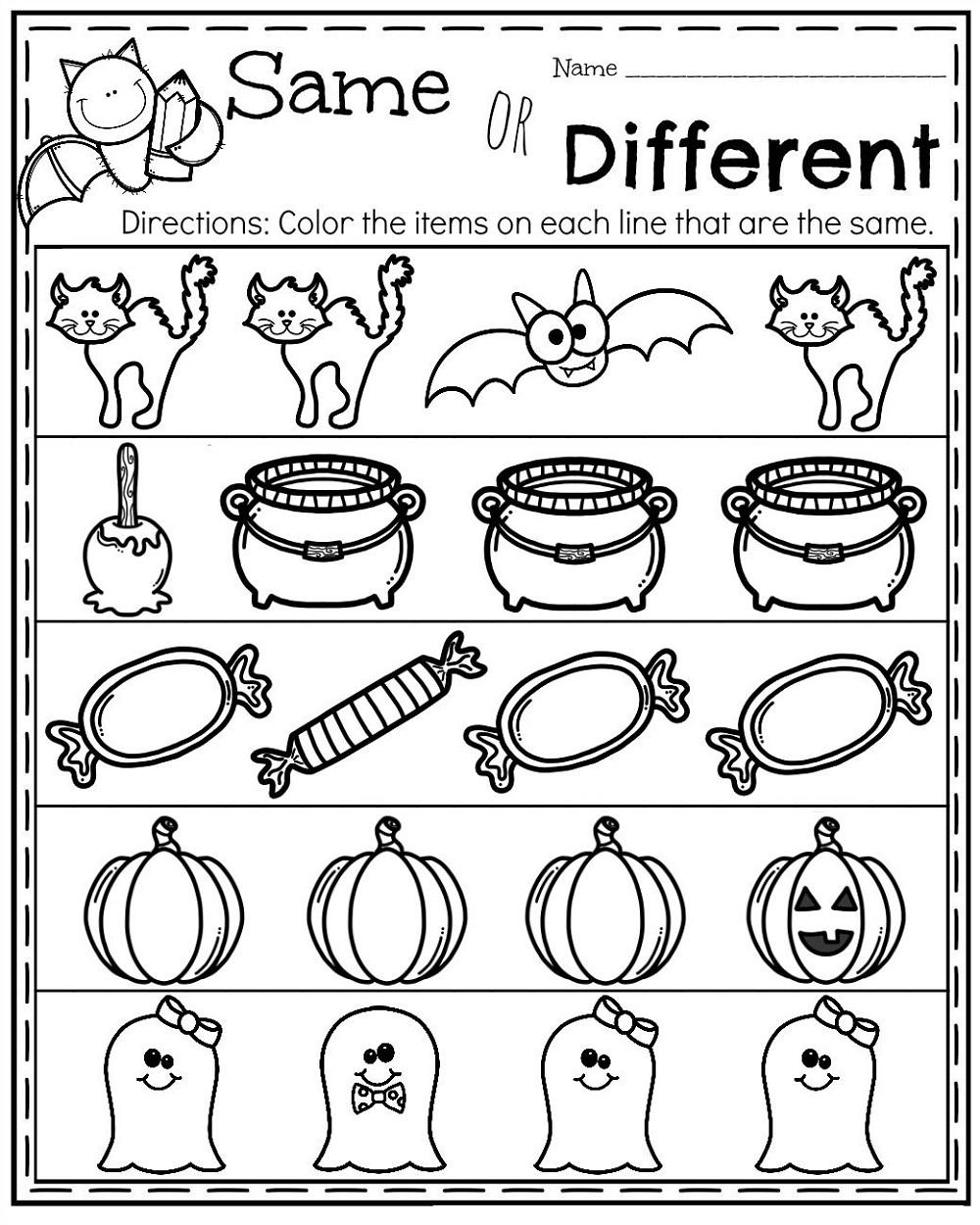 Same Different Worksheets Printable In 2020 | Halloween
