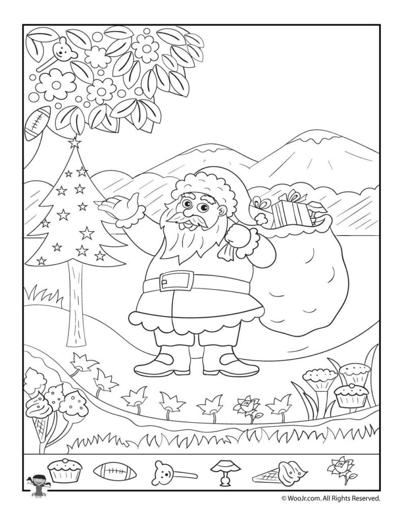 Santa Claus Christmas Hidden Picture Printable Page | Woo