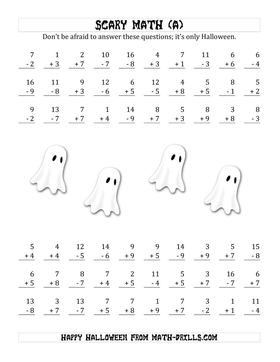 Scary Addition And Subtraction With Single-Digit Numbers (A)