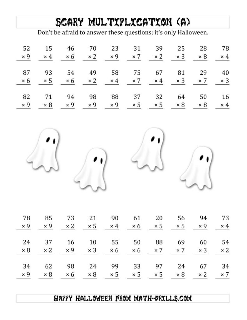 Scary Multiplication (2 Digit1 Digit) (A)