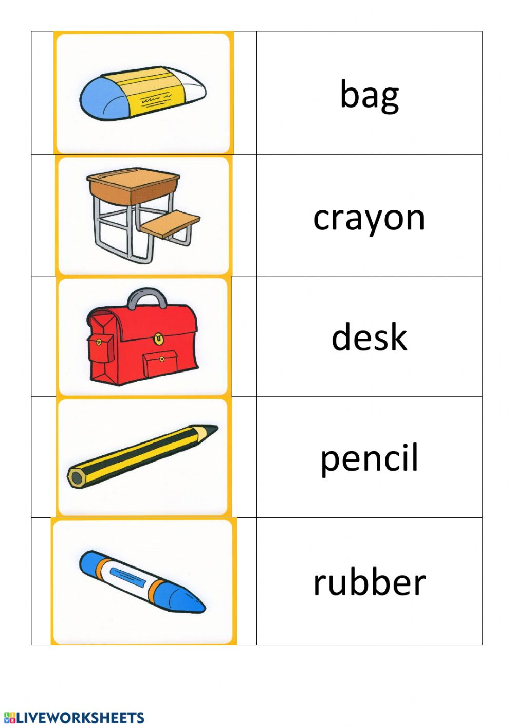 School Things-Alphabetize Worksheet