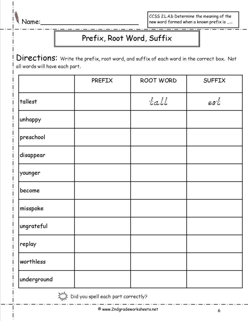 Second Grade Prefixes Worksheets And Suffixes