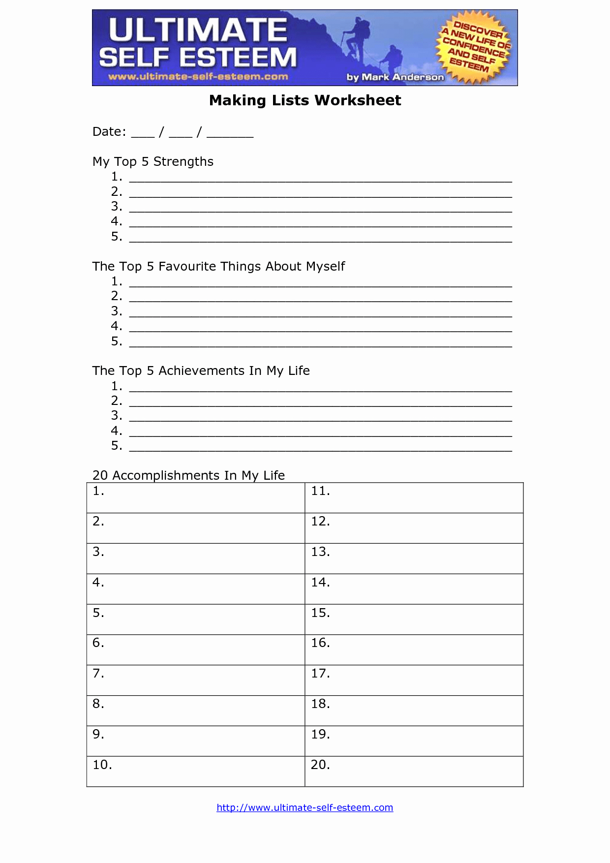 Self Esteem Worksheets Therapist Aid | Printable Worksheets