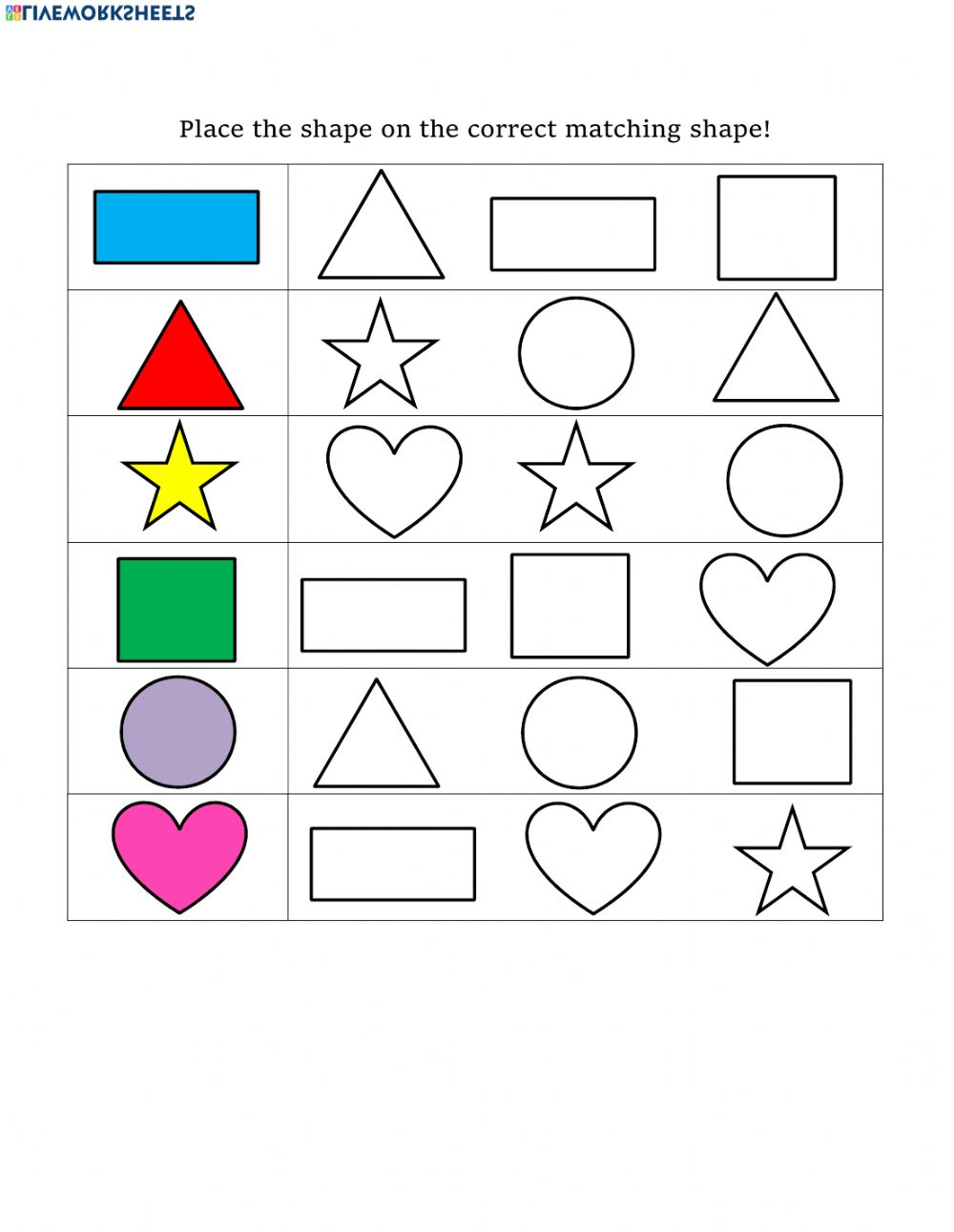 Shape Matching Interactive Worksheet Shapes Worksheets Math