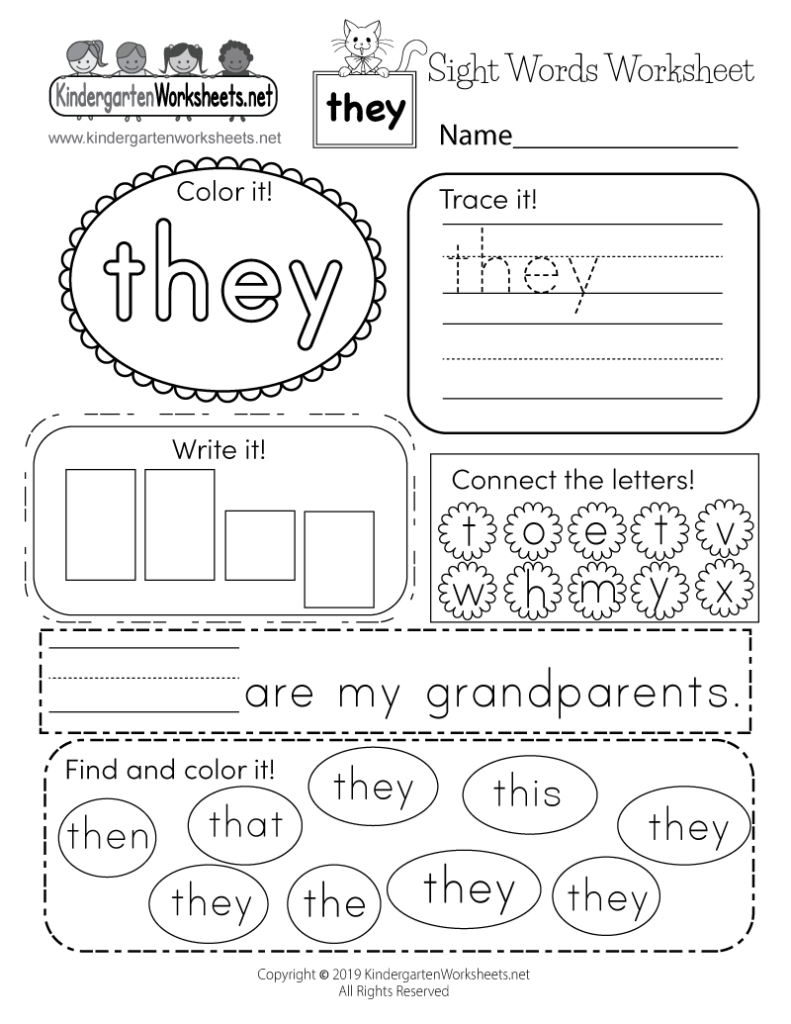 Sight Word (They) Worksheet   Free Kindergarten English