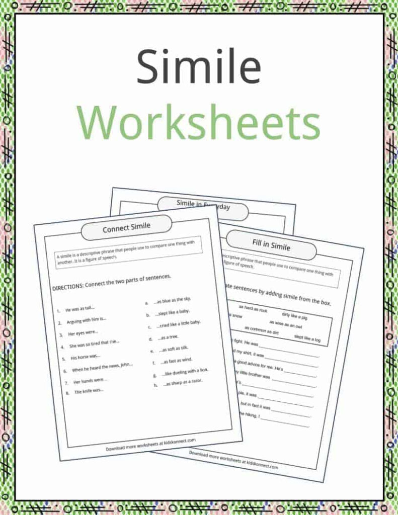 Simile Examples, Definition And Worksheets | Kidskonnect