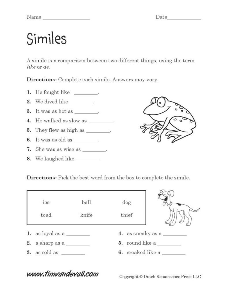 Simile Worksheets Pdf Photos   Beatlesblogcarnival | Simile