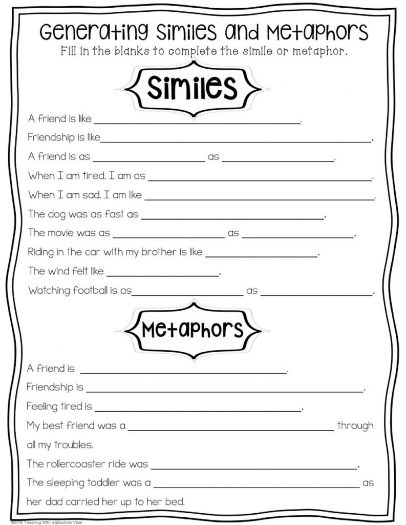 Similes & Metaphors Worksheet