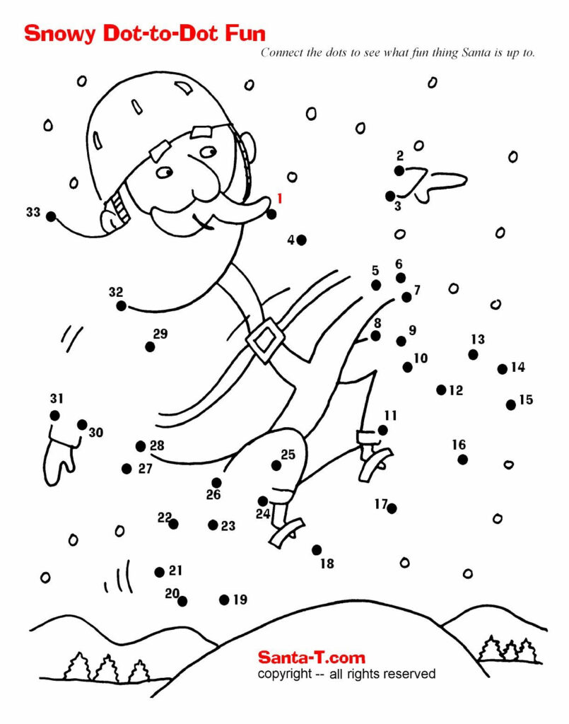 Snowboarding Santa Dot To Dot | Jul Matematik, Malebøger