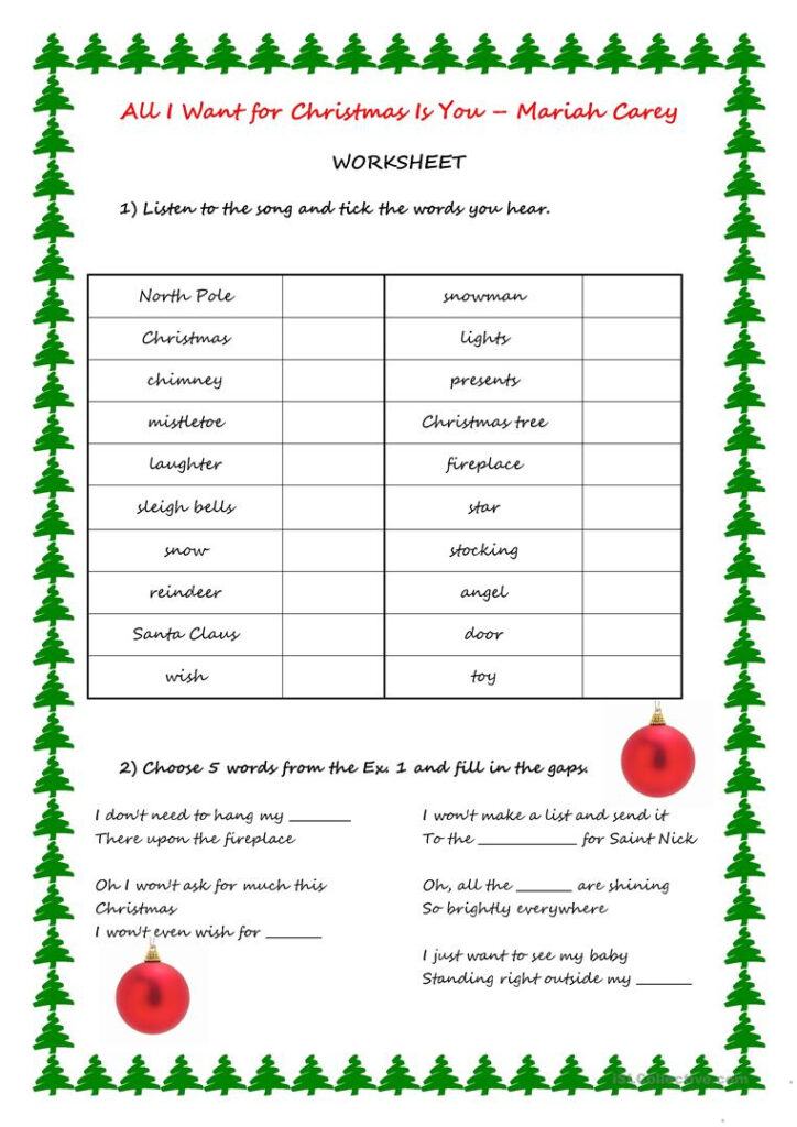 Song Activity   All I Want For Christmas Is You   English
