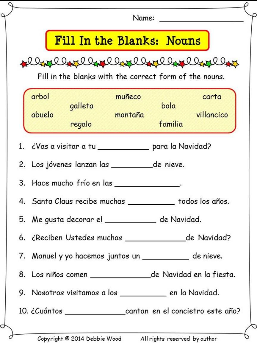 Spanish Christmas Activities | Spanish Nouns And Verbs