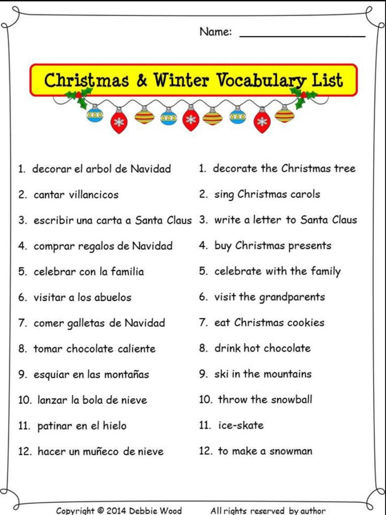 Spanish Christmas Activities | Spanish Nouns And Verbs