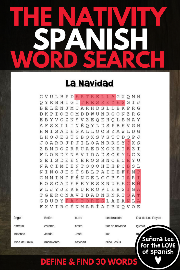 Spanish Christmas Activity - Spanish Word Search - La