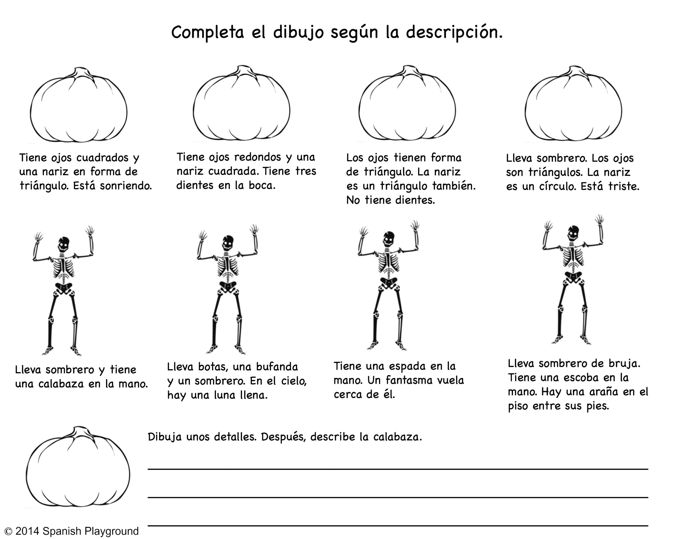 Spanish Halloween Read-And-Draw Printable - Spanish Playground