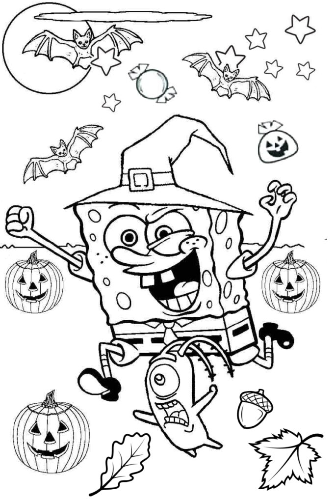 Spongebob Squarepants Scary Halloween Coloring Pages With