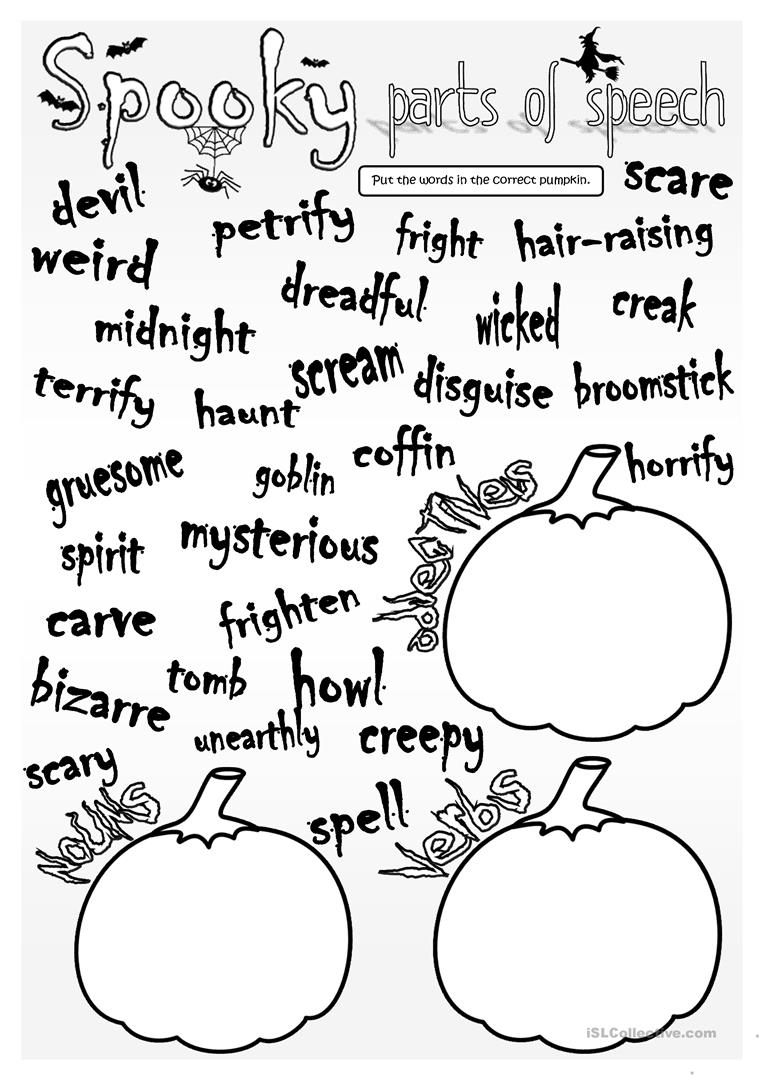 Spooky Parts Of Speech - English Esl Worksheets For Distance
