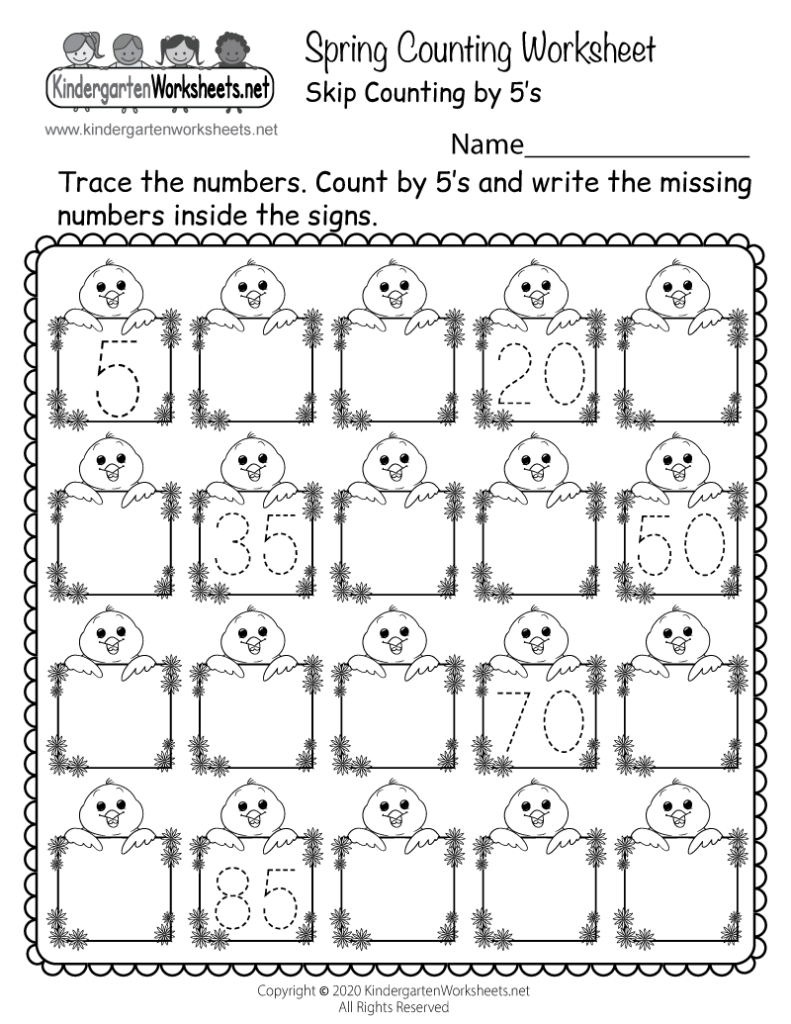 Spring Counting Worksheet For Kindergarten   Skip Counting5S