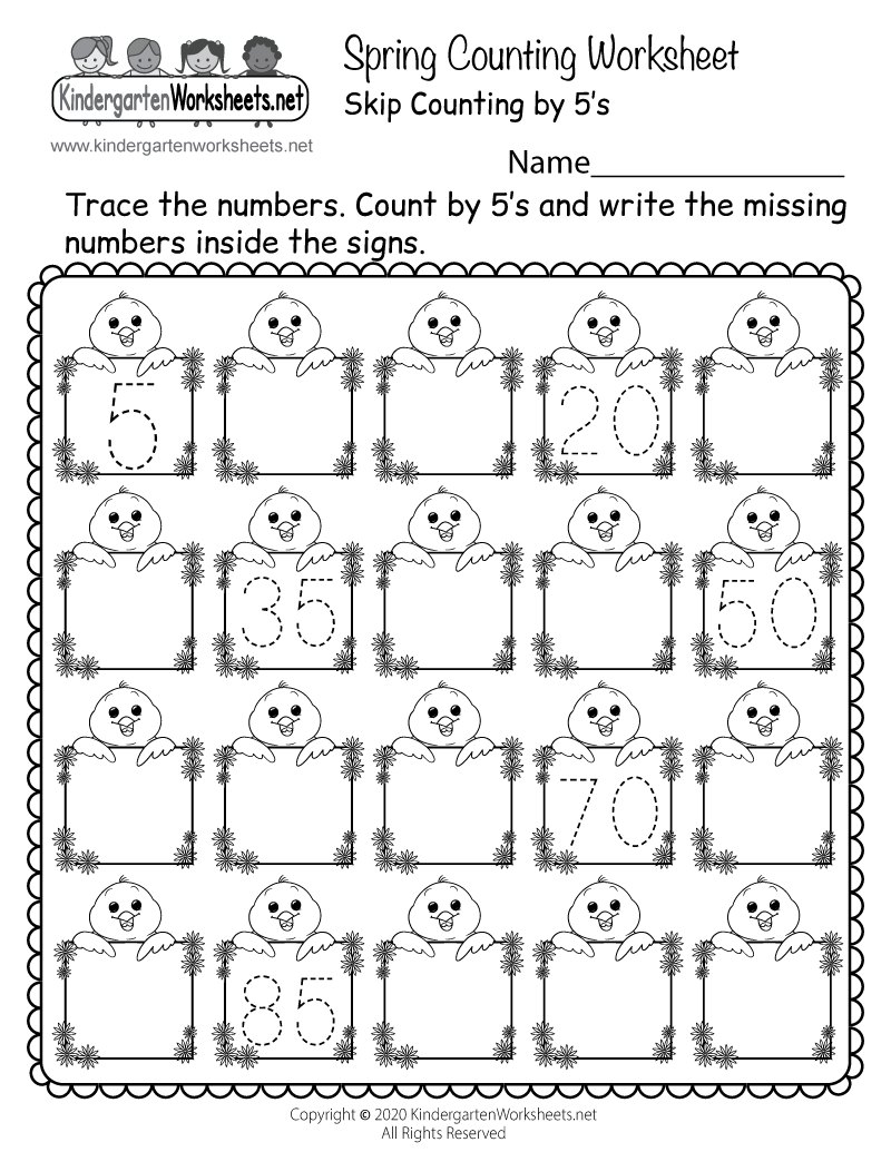 Spring Counting Worksheet For Kindergarten - Skip Counting5S