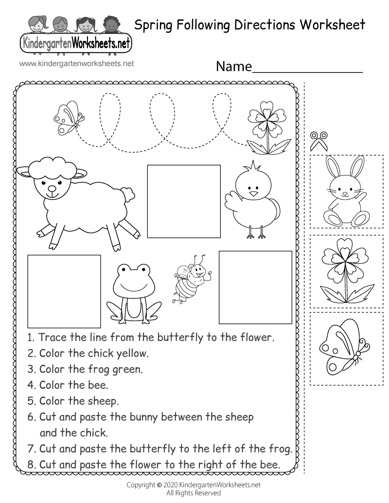 Spring Following Directions Worksheet For Kindergarten