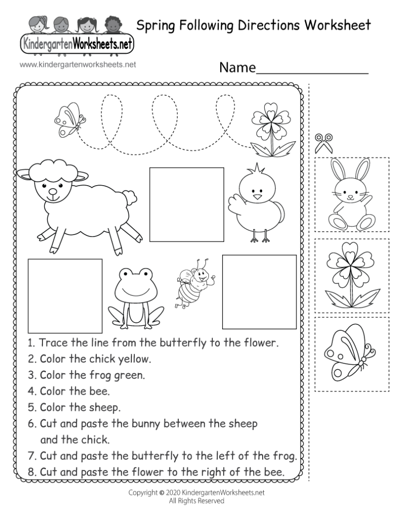 Spring Following Directions Worksheet For Kindergarten