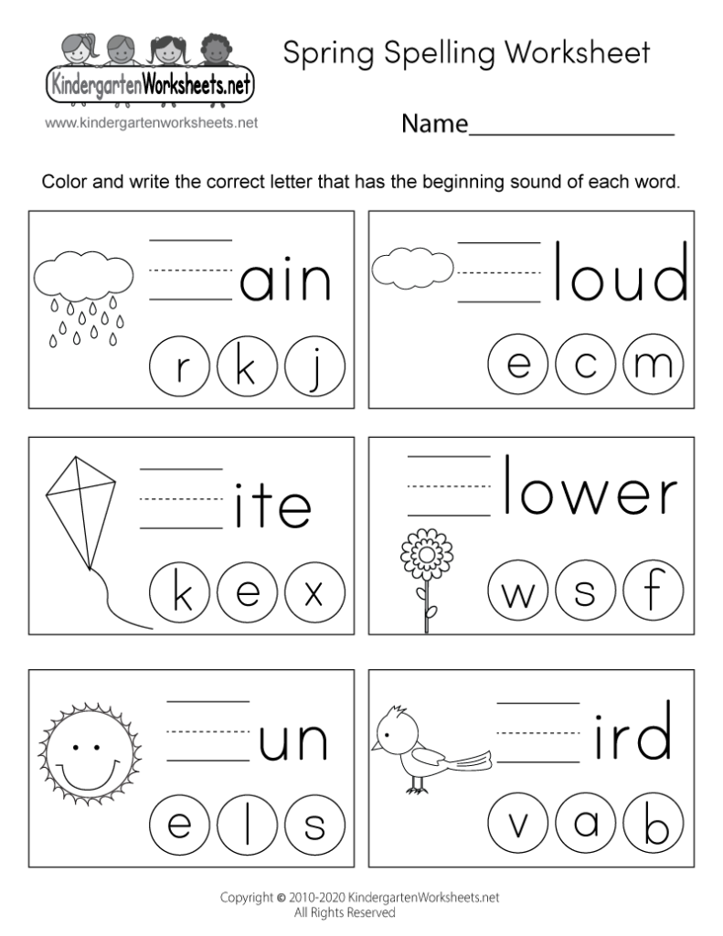 Spring Spelling Worksheet For Kindergarten   Beginning Sounds