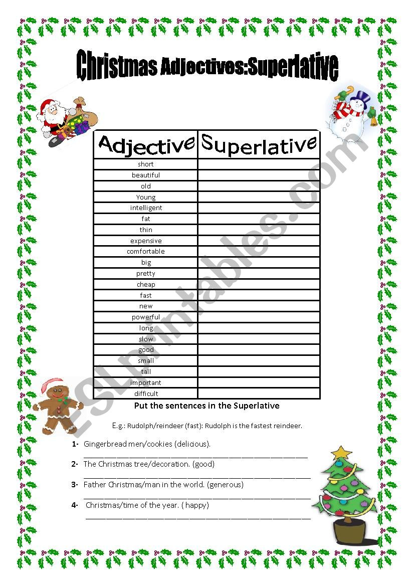 Superlatives: Christmas Adjectives - Esl Worksheetmarta