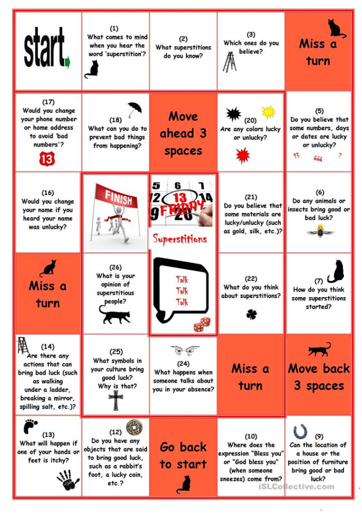 Superstitions Board Game   English Esl Worksheets For