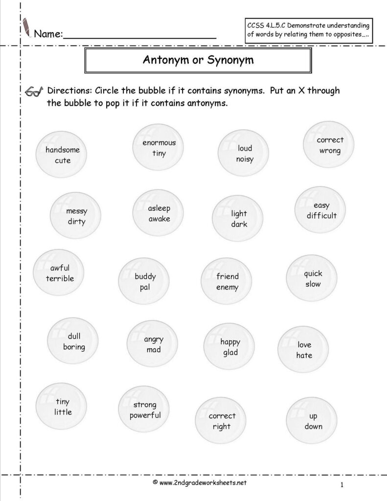 Synonyms And Antonyms Worksheets | Antonyms Worksheet