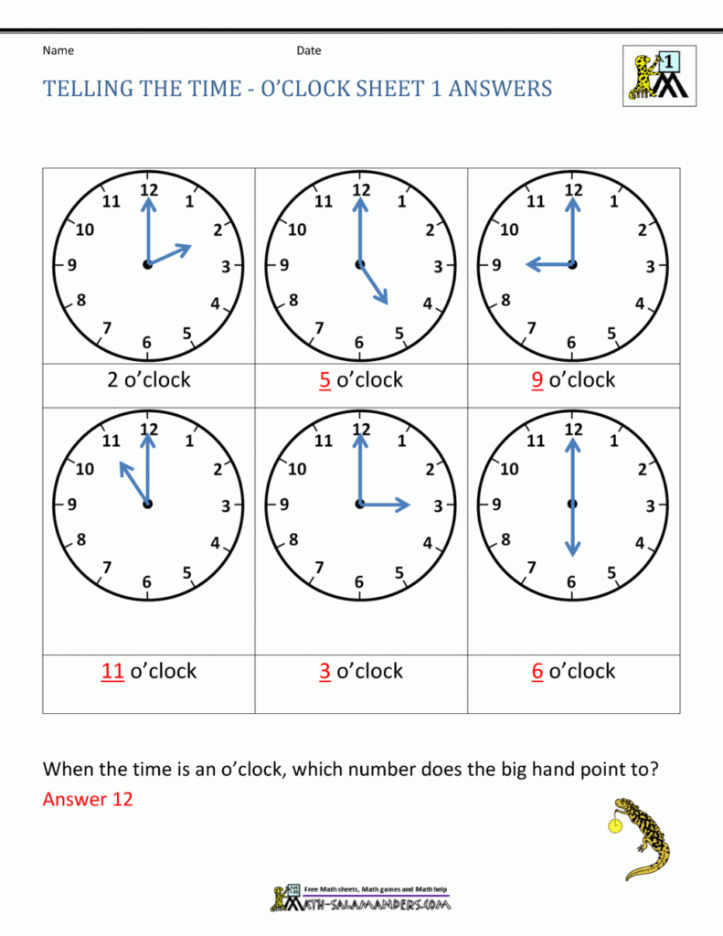 Telling Time Worksheets   O'clock And Half Past