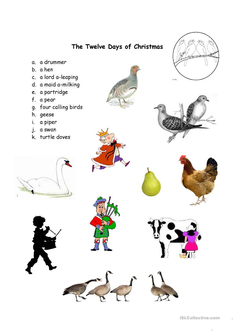 The 12 Days Of Xmas - English Esl Worksheets For Distance