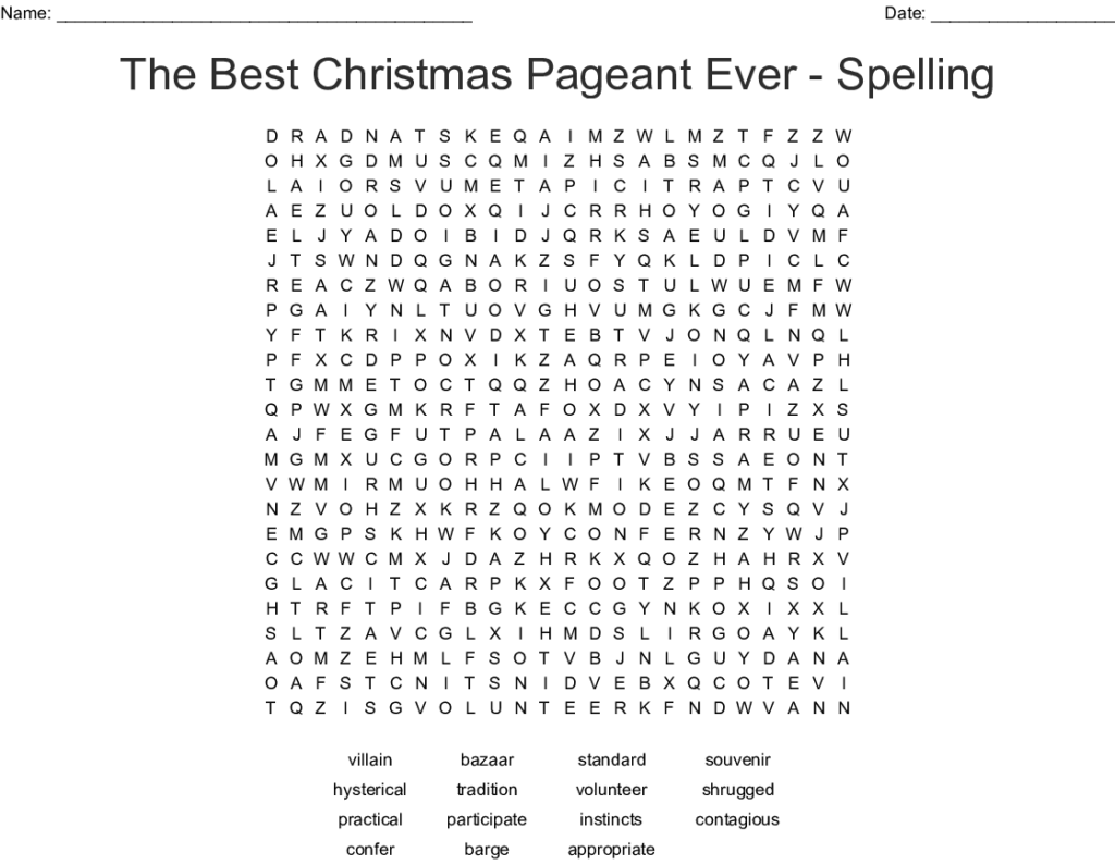 The Best Christmas Pageant Ever Word Search   Wordmint