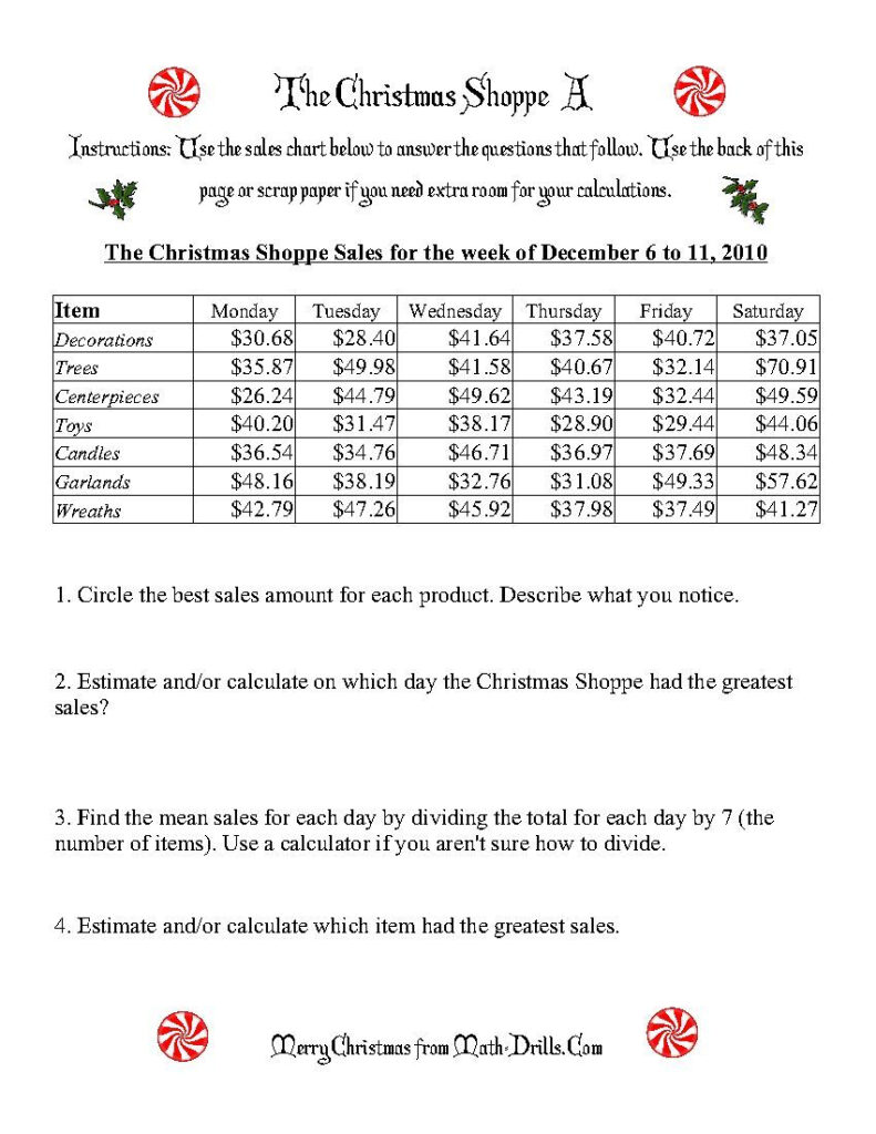 The Christmas Shoppe: Worksheets That Require Adding And