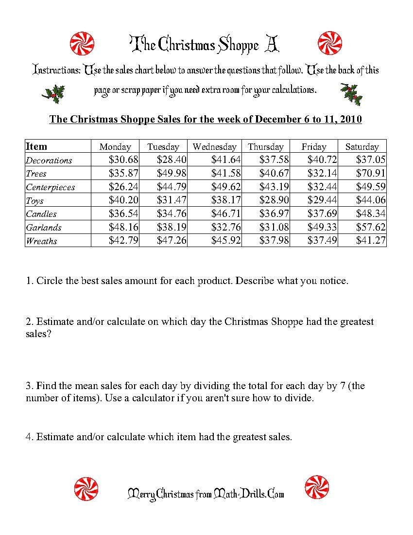 The Christmas Shoppe: Worksheets That Require Adding And