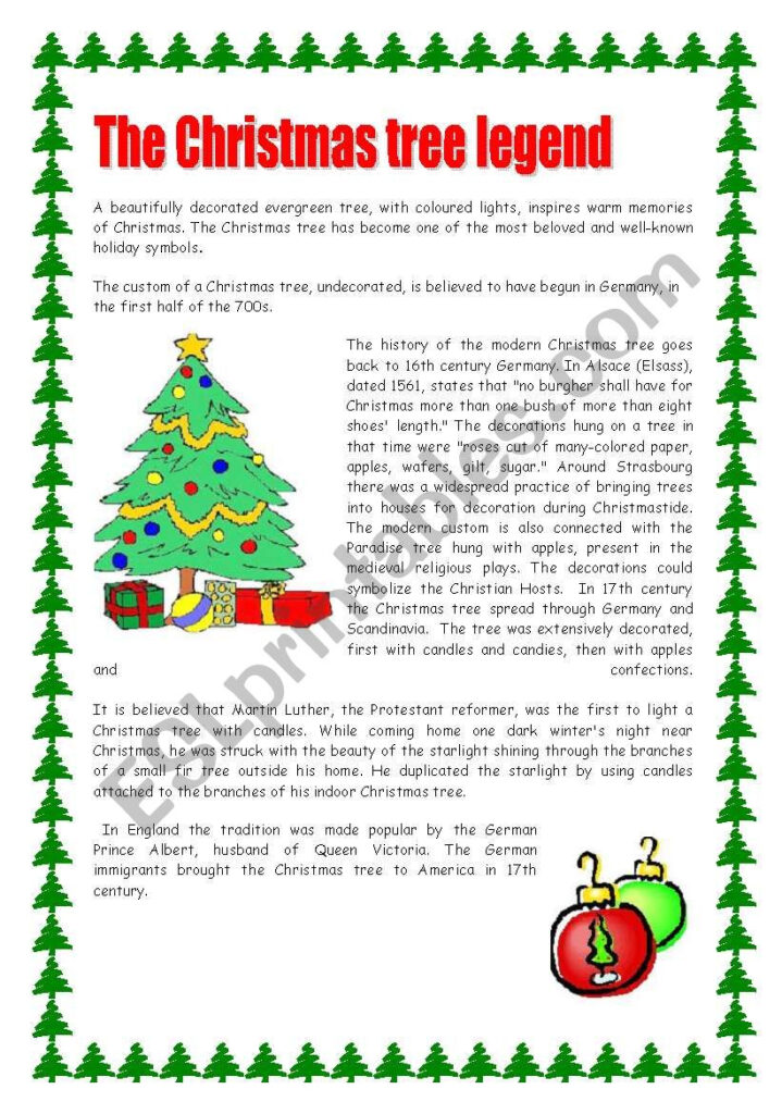 The Christmas Tree Legend / 2 Pages   Esl Worksheetswissprof